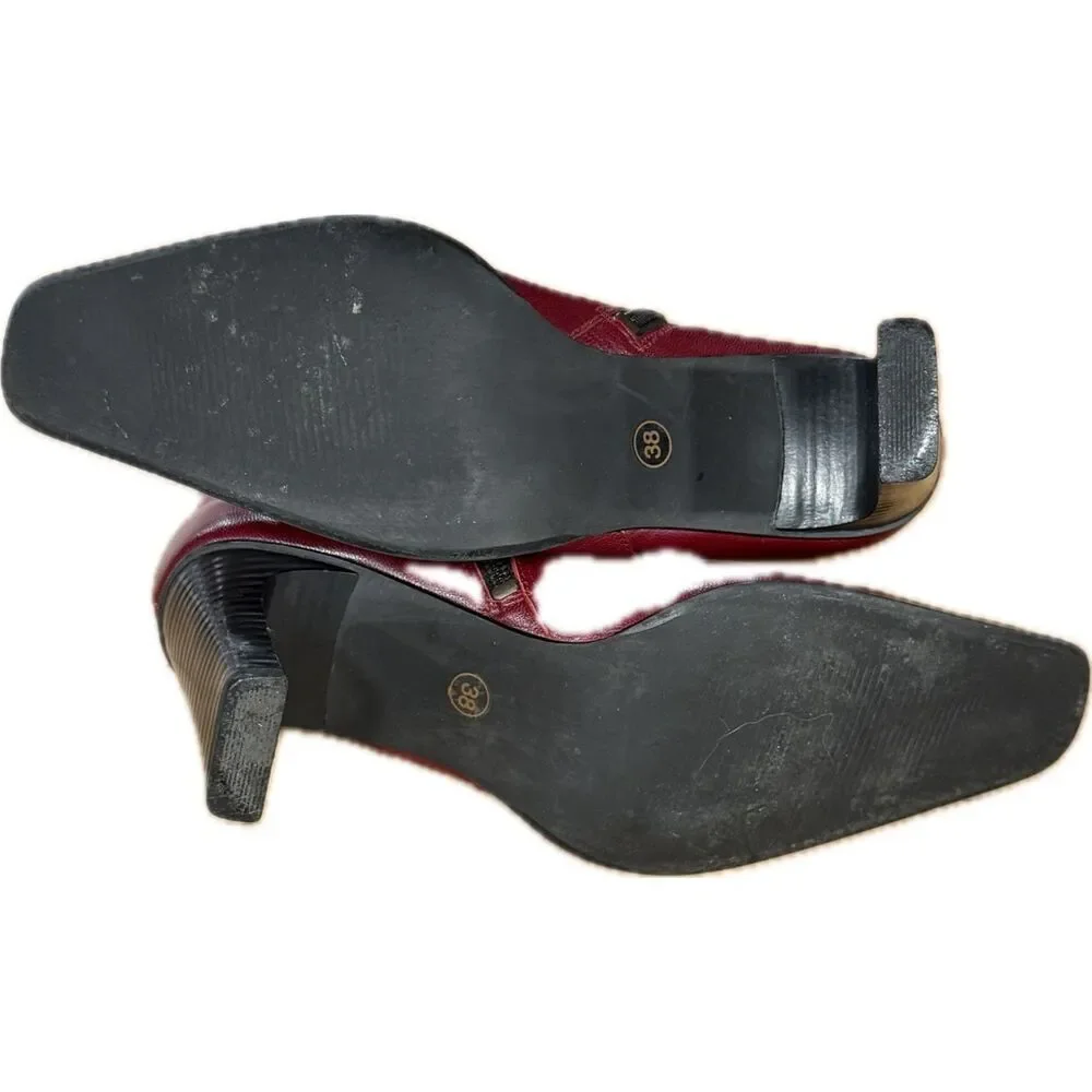 Minozzi Burgundy Leather Ankle Boots with Block Heel | EU 38 | US 7.5-8